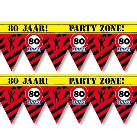 2x 80 years party tape/marker ribbons warning 12 m decoration