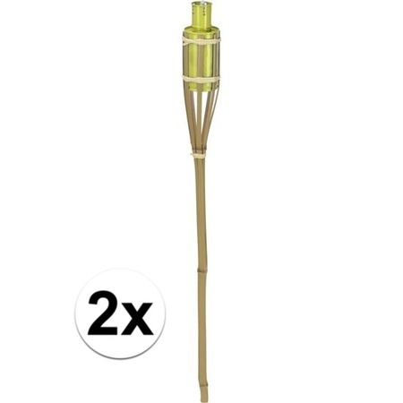 2x Bamboo garden torch yellow 65 cm