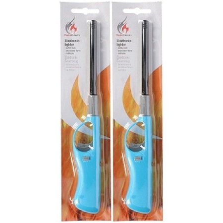 2x Blauwe barbecue aansteker/gasaansteker navulbaar 26 cm
