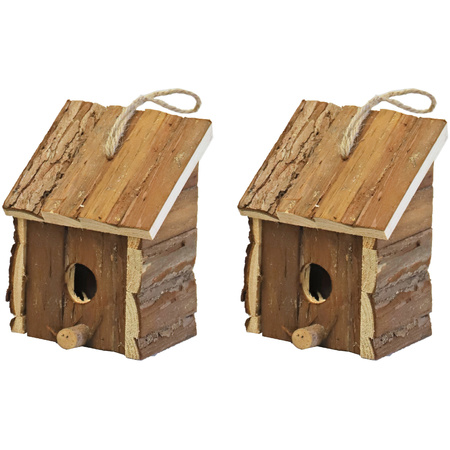 2x Hatchery/birdhouses square with sloping roof natural 9 x 11 x 16 cm
