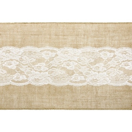 2x Wedding/marriage burlap table runners 28 x 275 cm white lace