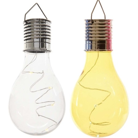 2x Outdoor/garden LED white/yellow pear bulbs solar light 14 cm
