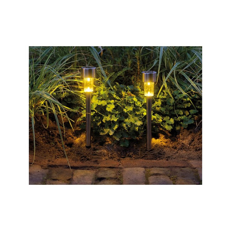 2x Outdoor/garden LED silver pin solar lights 36 cm warm white