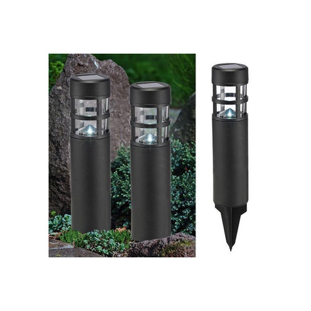 2x Outdoor/garden LED black pin solar light 39 cm