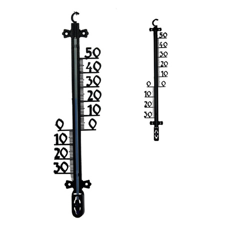 2x Buitenthermometers tuin / buiten zwart 25 cm en 65 cm