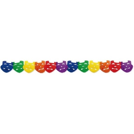 2x Carnaval regenboog kleuren slingers met maskers 3 meter