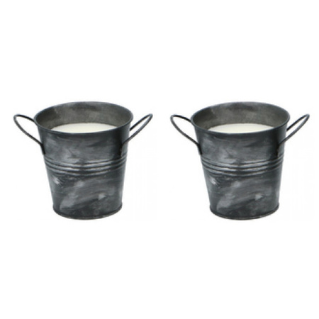 2x Citronella table candles 10 cm in bucket silver