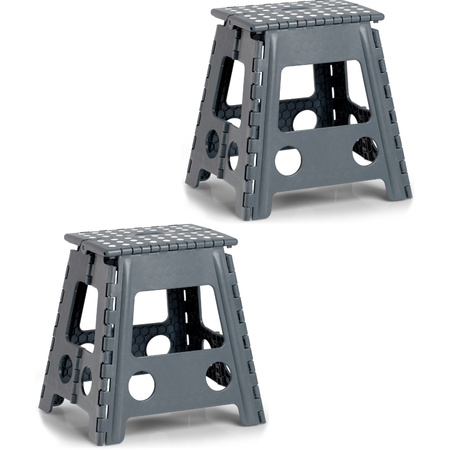 2x Dark grey folding steps/stools 38,5 x 39 cm