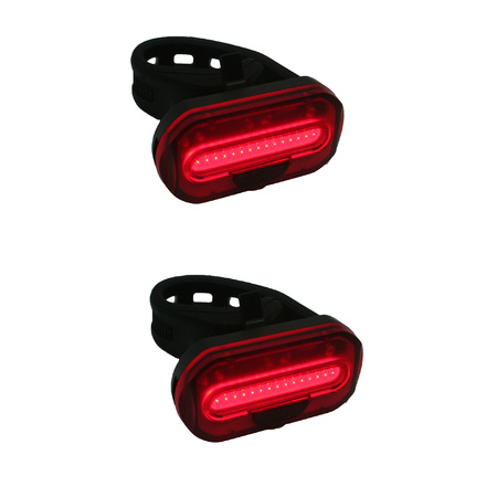 2x Fietsachterlichten / batterijachterlichten fietsverlichting COB LED met bevestigingsband   