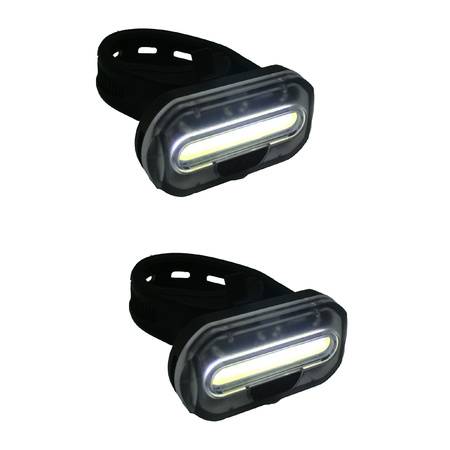 2x Bicycle headlights / battery front lights COB LED with mounting strap