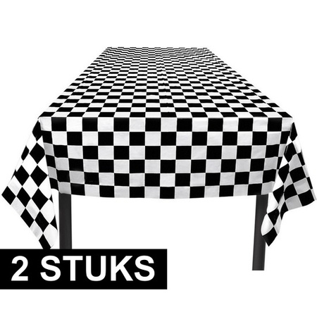 2x Finish tafelkleden zwart/wit geblokt 130 x 180 cm