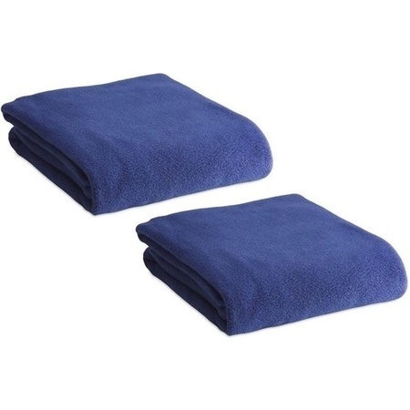 2x Fleece dekens/plaids blauw 120 x 150 cm