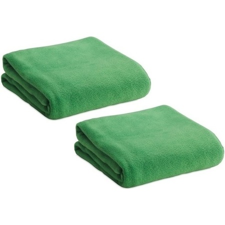 2x Fleece dekens/plaids groen 120 x 150 cm