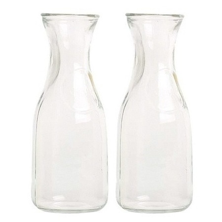 2x Glazen water/sap/wijn karaffen van 0,5 liter