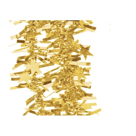 2x Gouden kerstversiering folieslingers met sterretjes 180 cm