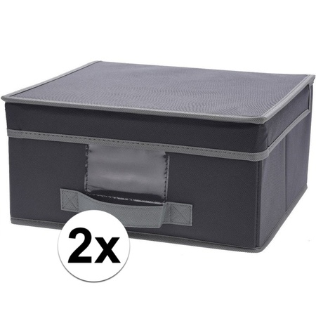 2x Gray storage box / storage box with lid 44 cm