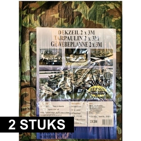 2x Green camouflage tarpaulins 2  x 3 m