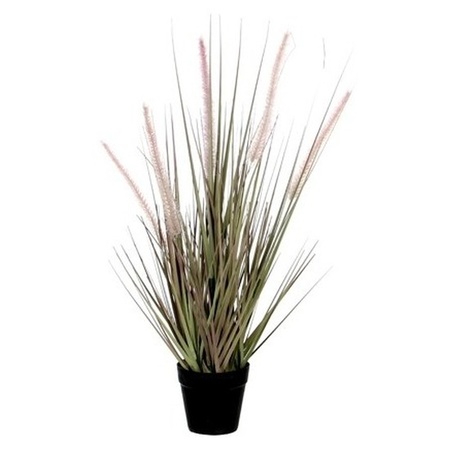 2x Groene Dogtail/siergras kunstplanten 53 cm in zwarte pot