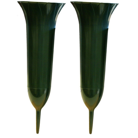 2x Green plastic grave vases 37 cm