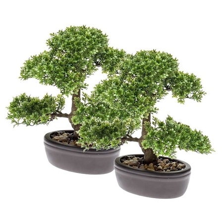 2x Groene mini Bonsai boompje kunstplanten in pot 32 cm