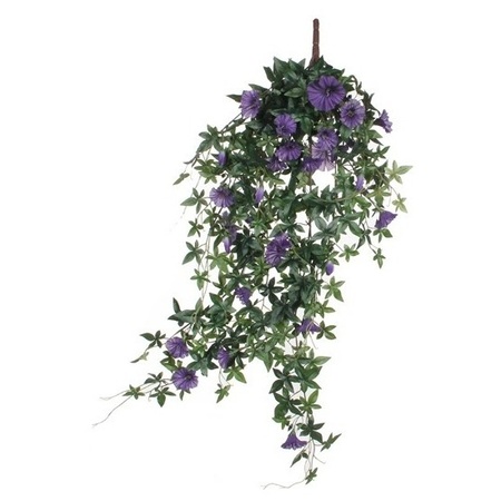 2x Groene Petunia paarse bloemen kunstplanten 80 cm