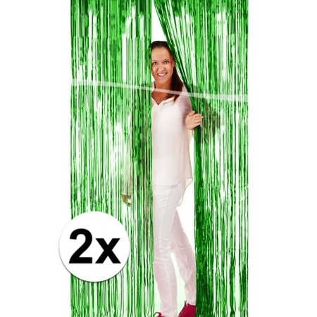 2x Groene versiering folie deurgordijn