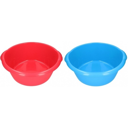 2x Grote afwasteil blauw / rood 25 L 50 cm