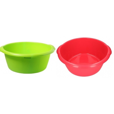 2x Big round dish pan green/red 50 cm
