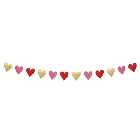 2x Hearts garland red, pink and gold 2 meter