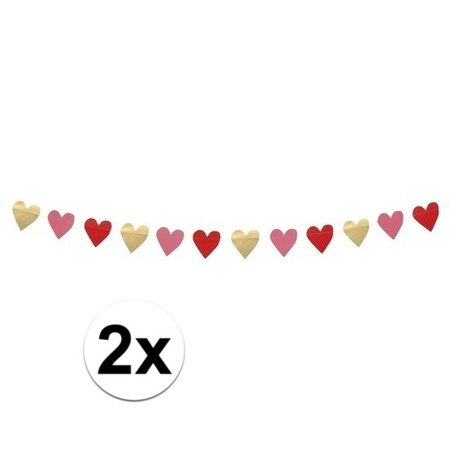 2x Hearts garland red, pink and gold 2 meter