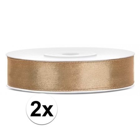 2x Hobby/decoration golden satin ribbons 1.2 cm/12 mm x 25 meters