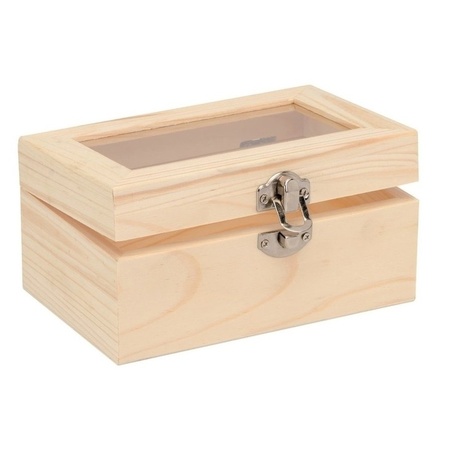 2x Plain wooden box with glass 15 cm
