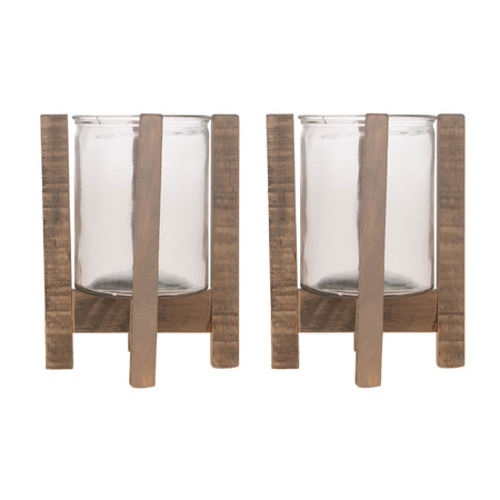 2x Wooden tealights/candle holders on foot 24,5 cm