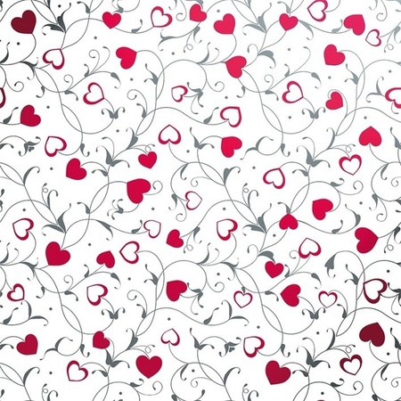 2x Wrapping foil metallic white with red hearts 70 x 150 cm