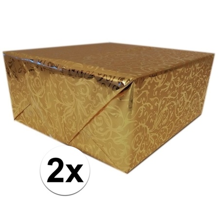 2x Wrapping paper gold metallic with classic design  70 x150 cm