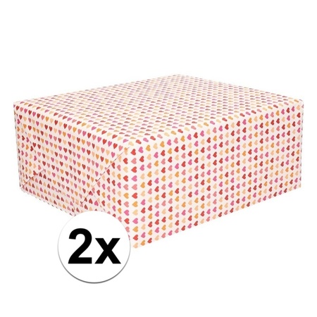 2x Wrapping paper light pink with mini hearts 70 x 200 cm rolls