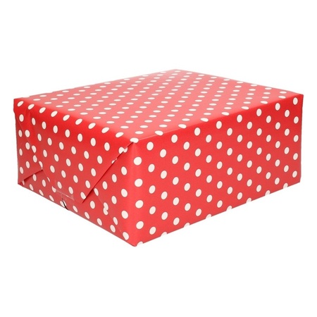 2x Inpakpapier/cadeaupapier rood met stip 200 x 70 cm rollen