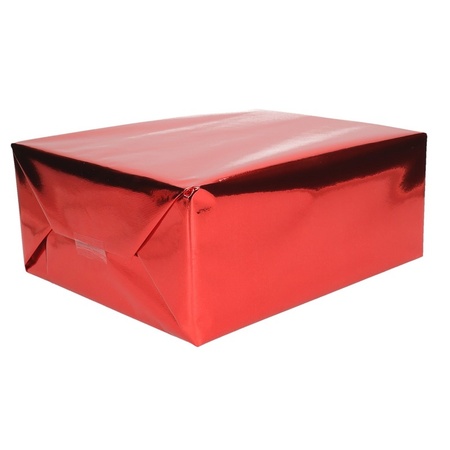 2x Inpakpapier/cadeaupapier rood metallic 400 x 50 cm op rol