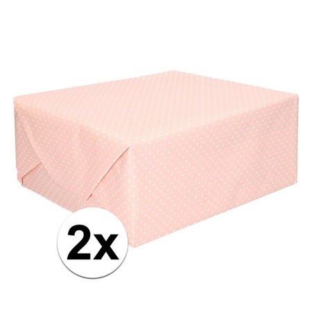 2x Inpakpapier/cadeaupapier roze met stip 200 x 70 cm rollen