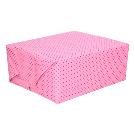 2x Inpakpapier/cadeaupapier roze met stippen 200 x 70 cm rollen