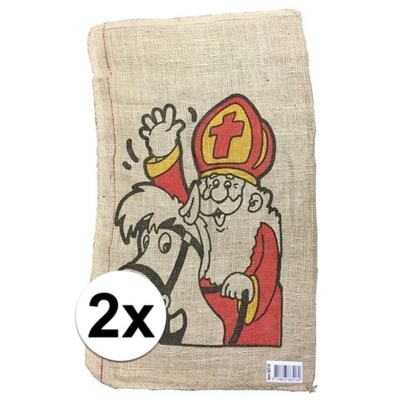 2x Jute kadozak Sinterklaas 50x80 cm