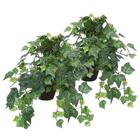 2x Kunstplant klimop groen in zwarte pot 30 cm 