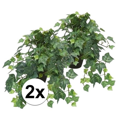 2x Kunstplant klimop groen in zwarte pot 30 cm 