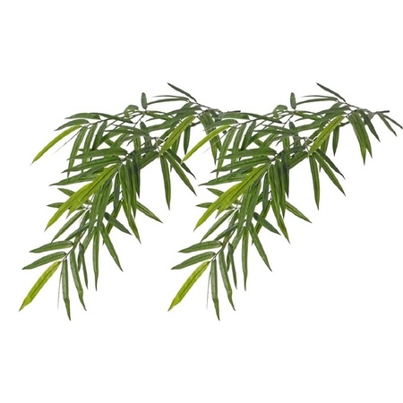 2x Kunstplanten groene bamboe hangplant/tak 82 cm UV bestendig