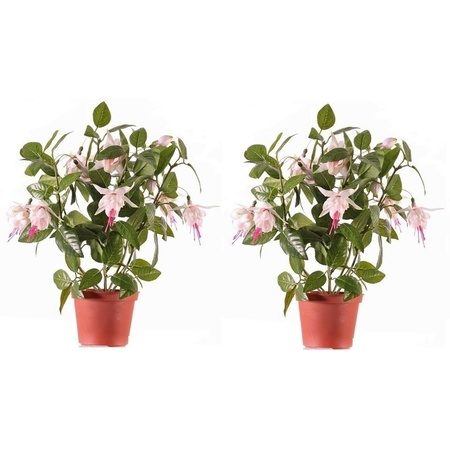 2x Lichtroze fuchsiaplant kunstplanten 30 cm voor binnen
