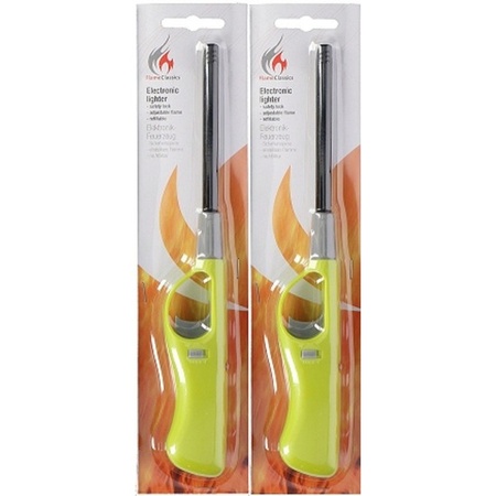 2x Lime green barbecue lighter 26 cm
