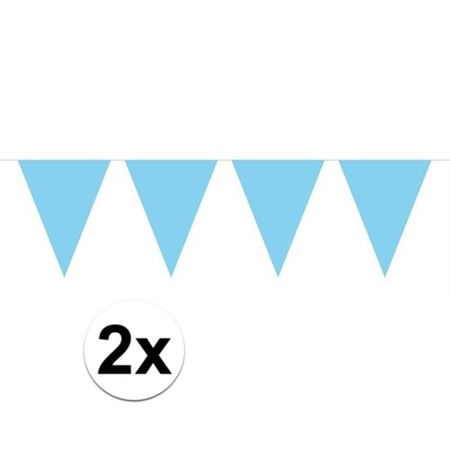 2x Mini vlaggenlijn / slinger versiering baby blauw 