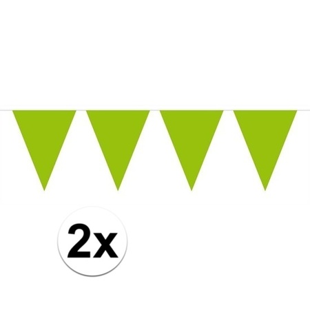 2x Mini vlaggenlijn / slinger versiering lime groen 
