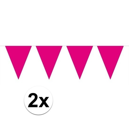 2x Mini vlaggenlijn / slinger versiering magenta roze