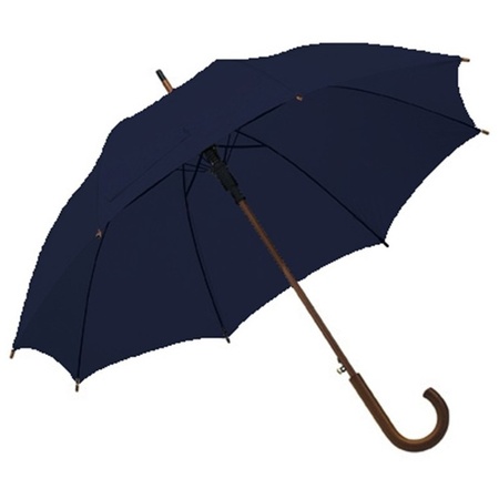 2x Navy blauwe paraplu met houten handvat 103 cm
